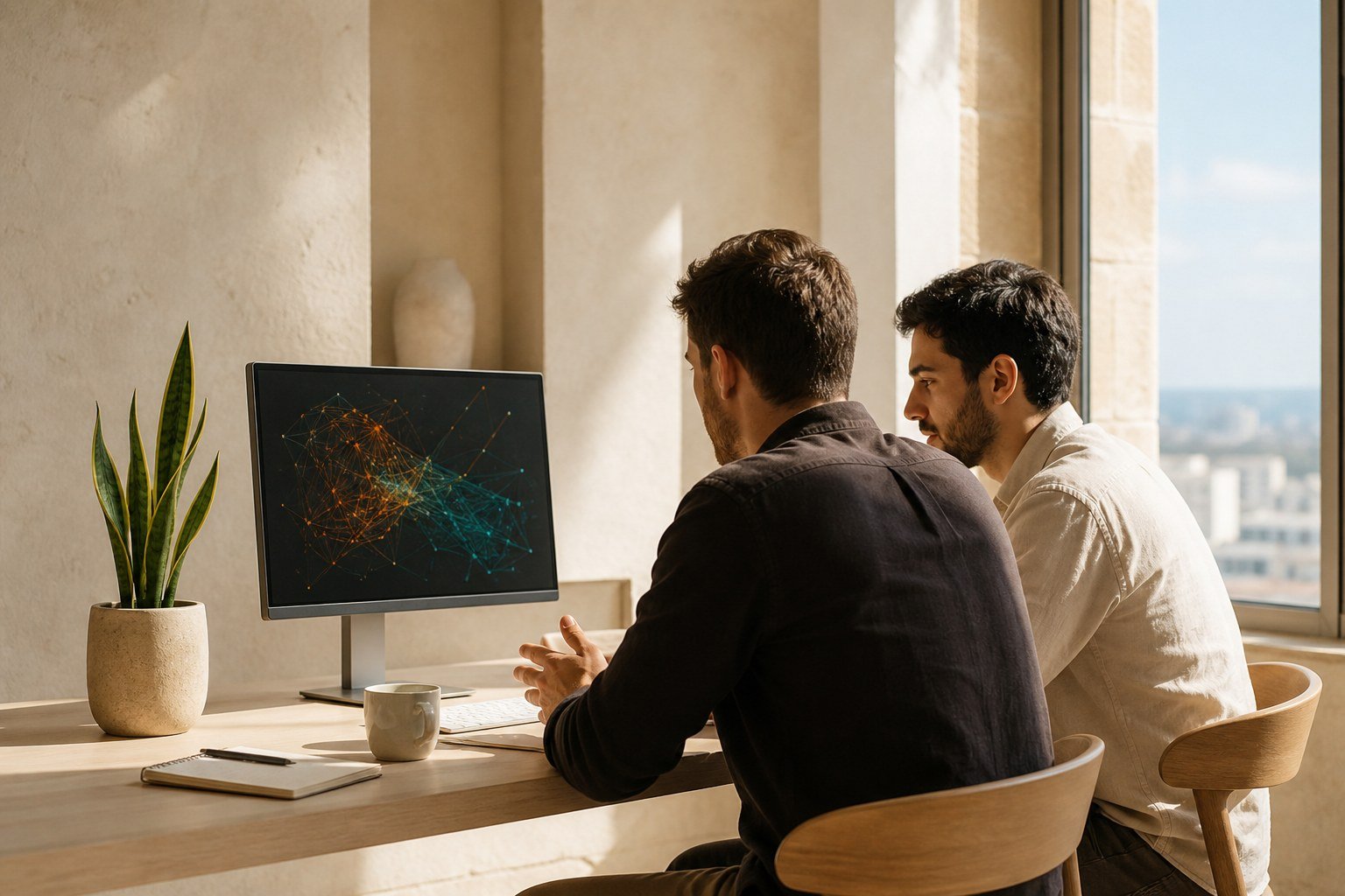 Prolimi engineers reviewing a system together in the Nicosia studio